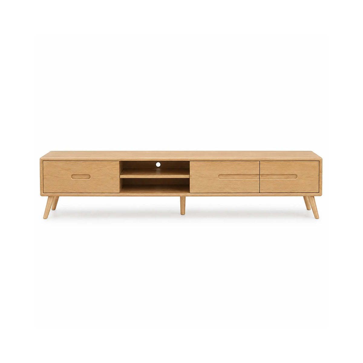 LUXORA Solid Oak TV Cabinet - 180/200cm Modern Entertainment Unit with Dual Drawers, Open Shelves & Solid Wood Legs - Natural Oak