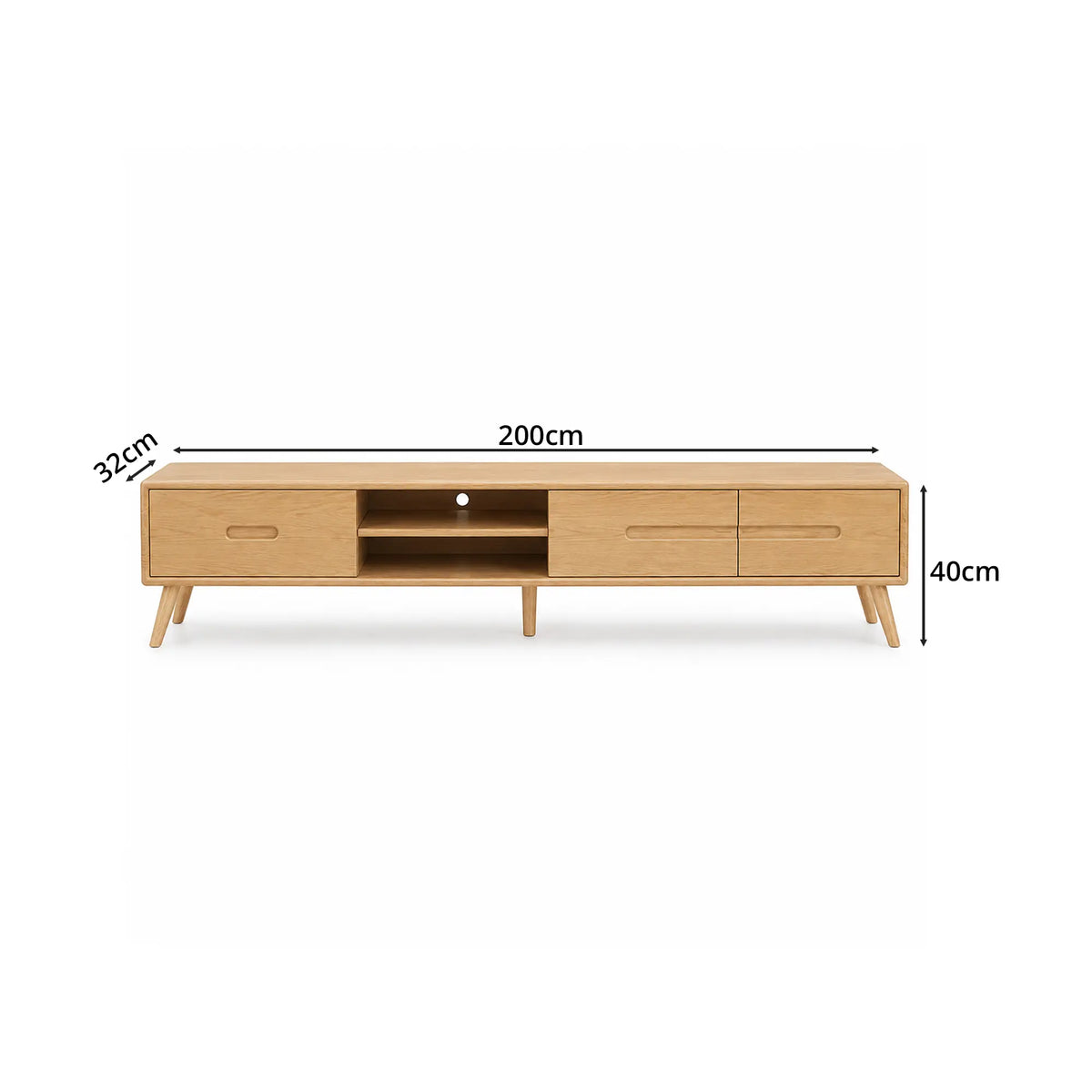 LUXORA Solid Oak TV Cabinet - 180/200cm Modern Entertainment Unit with Dual Drawers, Open Shelves & Solid Wood Legs - Natural Oak