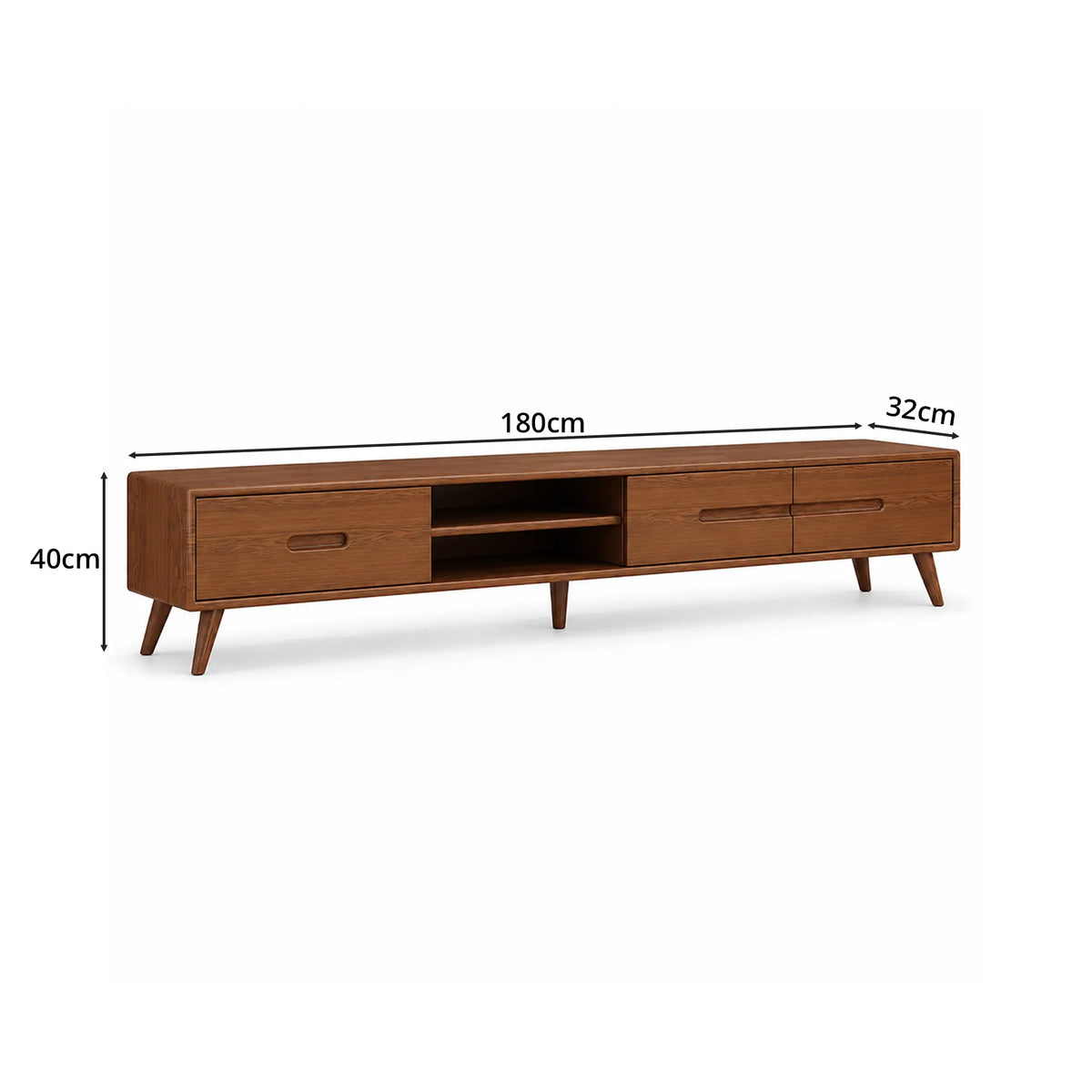 LUXORA Solid Oak TV Cabinet - 180/200cm Modern Entertainment Unit with Dual Drawers, Open Shelves & Solid Wood Legs - Walnut