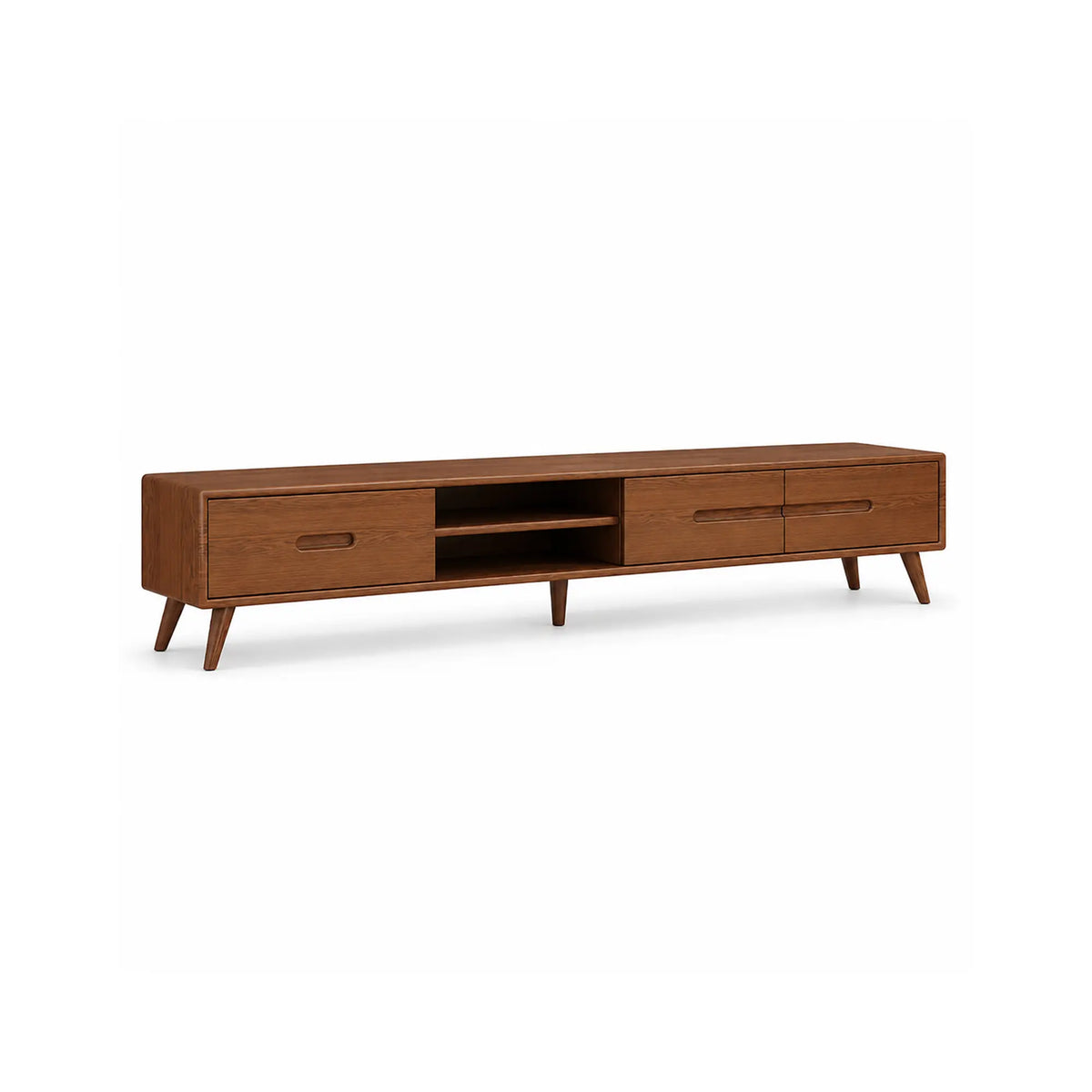 LUXORA Solid Oak TV Cabinet - 180/200cm Modern Entertainment Unit with Dual Drawers, Open Shelves & Solid Wood Legs - Walnut