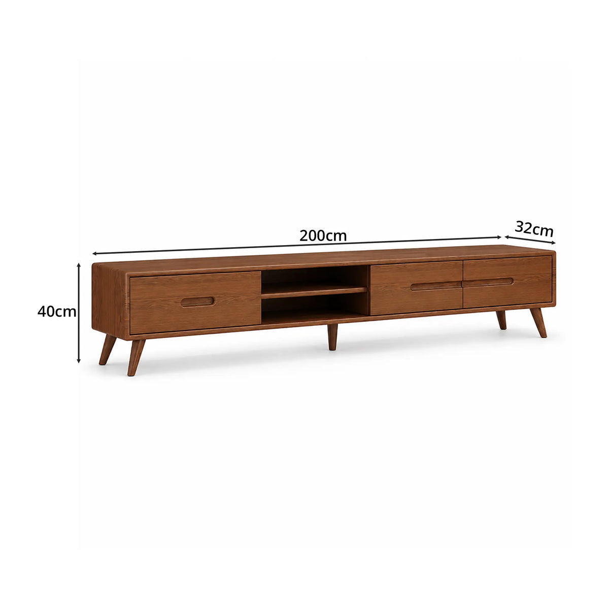 LUXORA Solid Oak TV Cabinet - 180/200cm Modern Entertainment Unit with Dual Drawers, Open Shelves & Solid Wood Legs - Walnut
