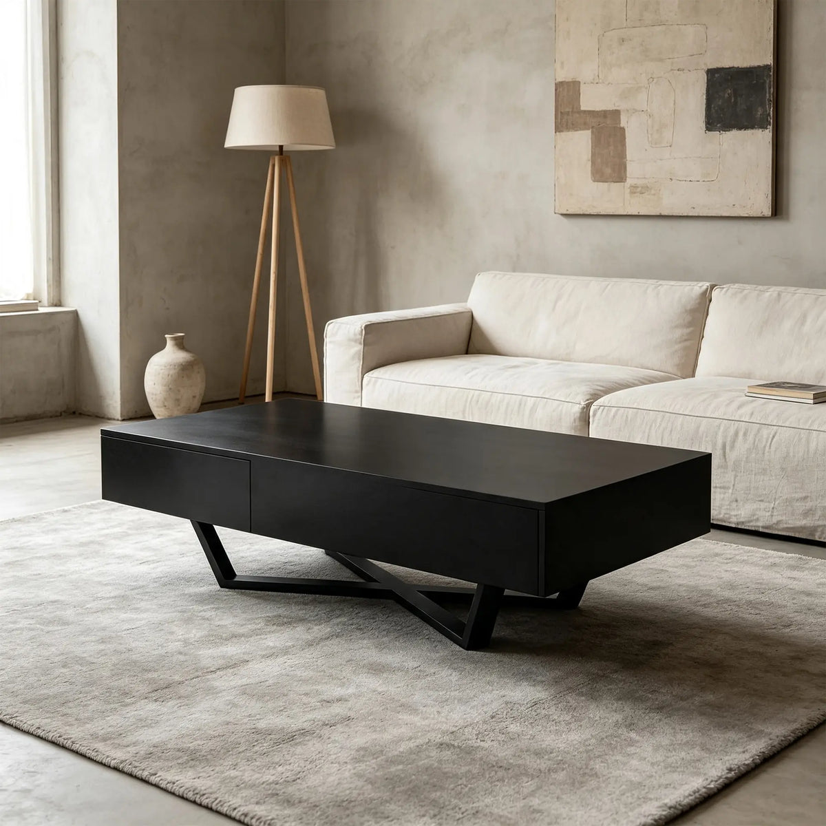 LIVARA Nordic Lift-Top Coffee Table - 120cm Modern Storage Table with Hidden Compartment & X-Shaped Metal Legs for Living Room - Black