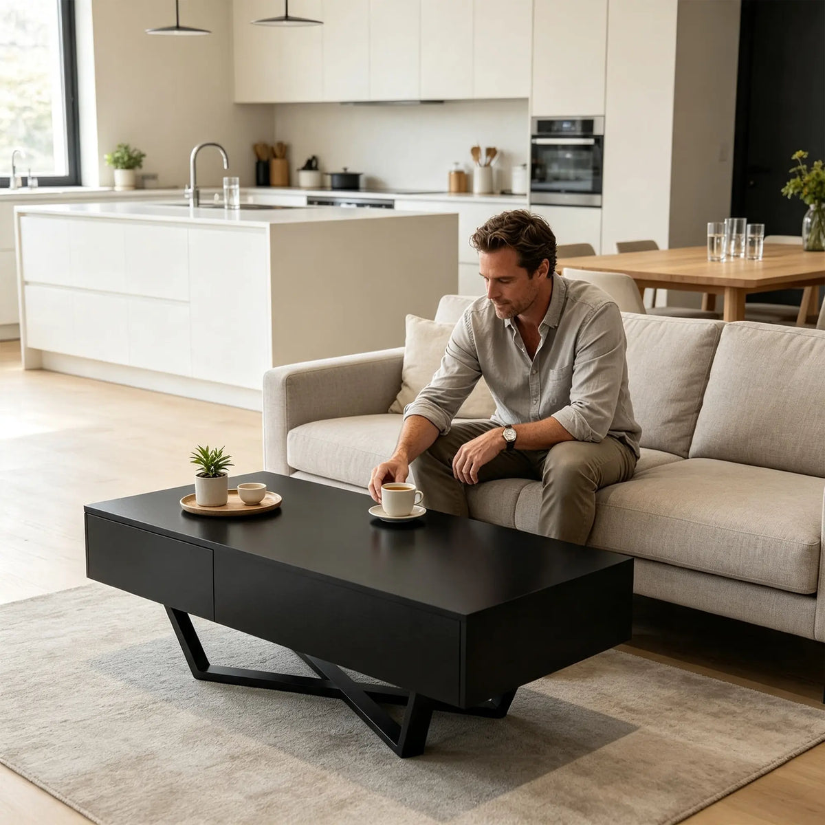 LIVARA Nordic Lift-Top Coffee Table - 120cm Modern Storage Table with Hidden Compartment & X-Shaped Metal Legs for Living Room - Black