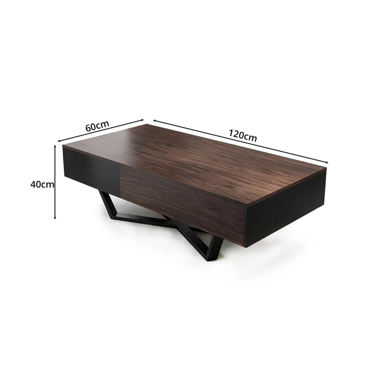 LIVARA Nordic Lift-Top Coffee Table - 120cm Modern Storage Table with Hidden Compartment & X-Shaped Metal Legs for Living Room - Walnut & Black