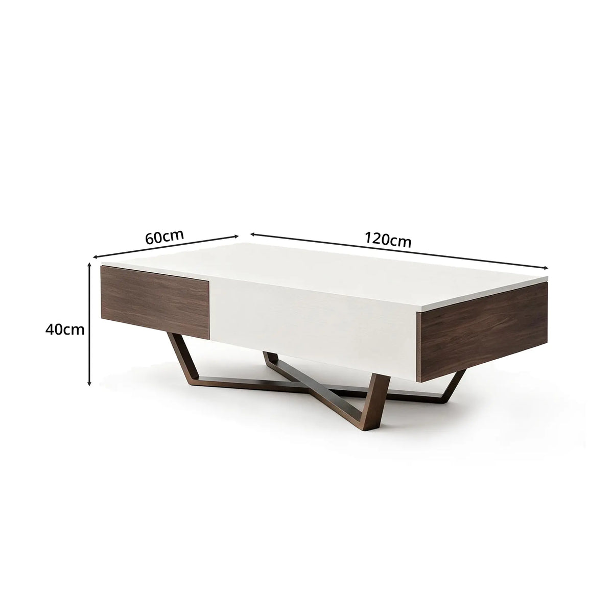 LIVARA Nordic Lift-Top Coffee Table - 120cm Modern Storage Table with Hidden Compartment & X-Shaped Metal Legs for Living Room - White & Walnut