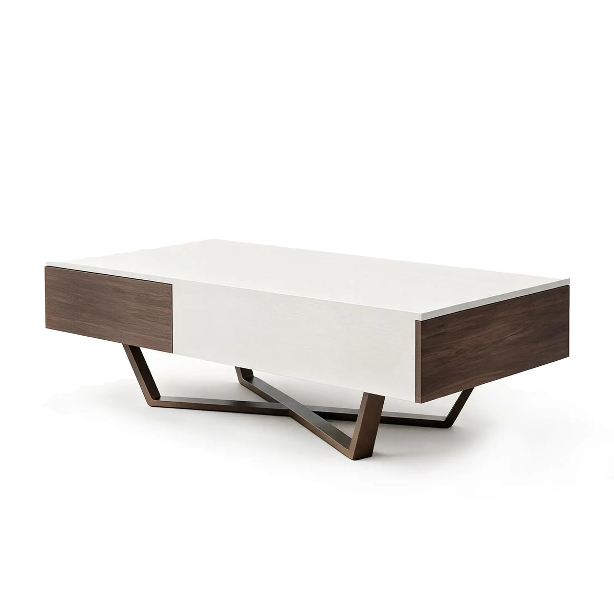 LIVARA Nordic Lift-Top Coffee Table - 120cm Modern Storage Table with Hidden Compartment & X-Shaped Metal Legs for Living Room - White & Walnut