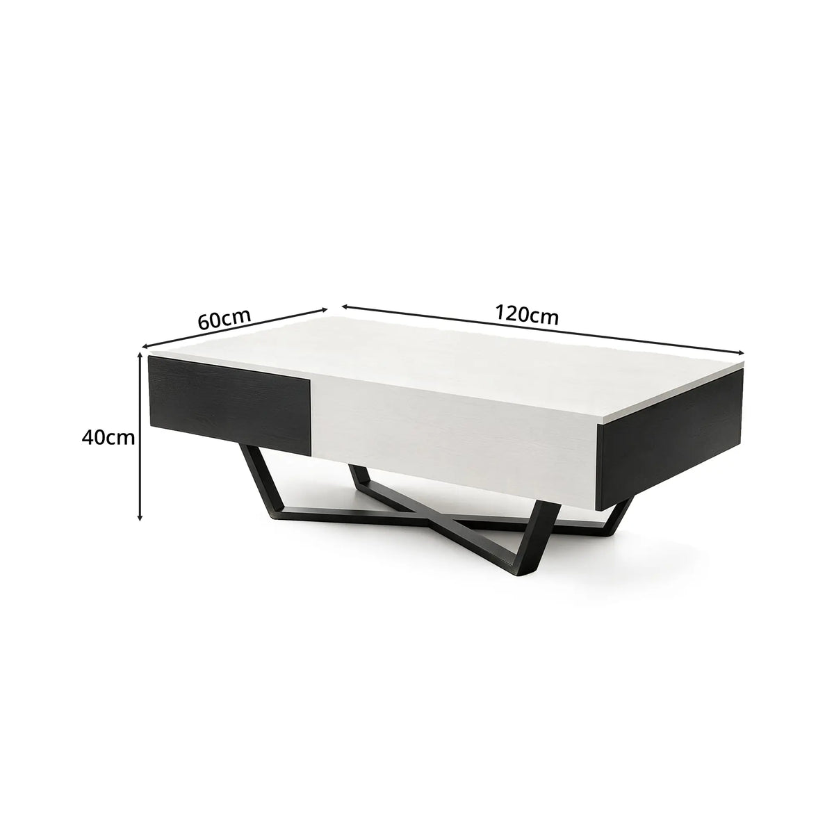 LIVARA Nordic Lift-Top Coffee Table - 120cm Modern Storage Table with Hidden Compartment & X-Shaped Metal Legs for Living Room - White & Black