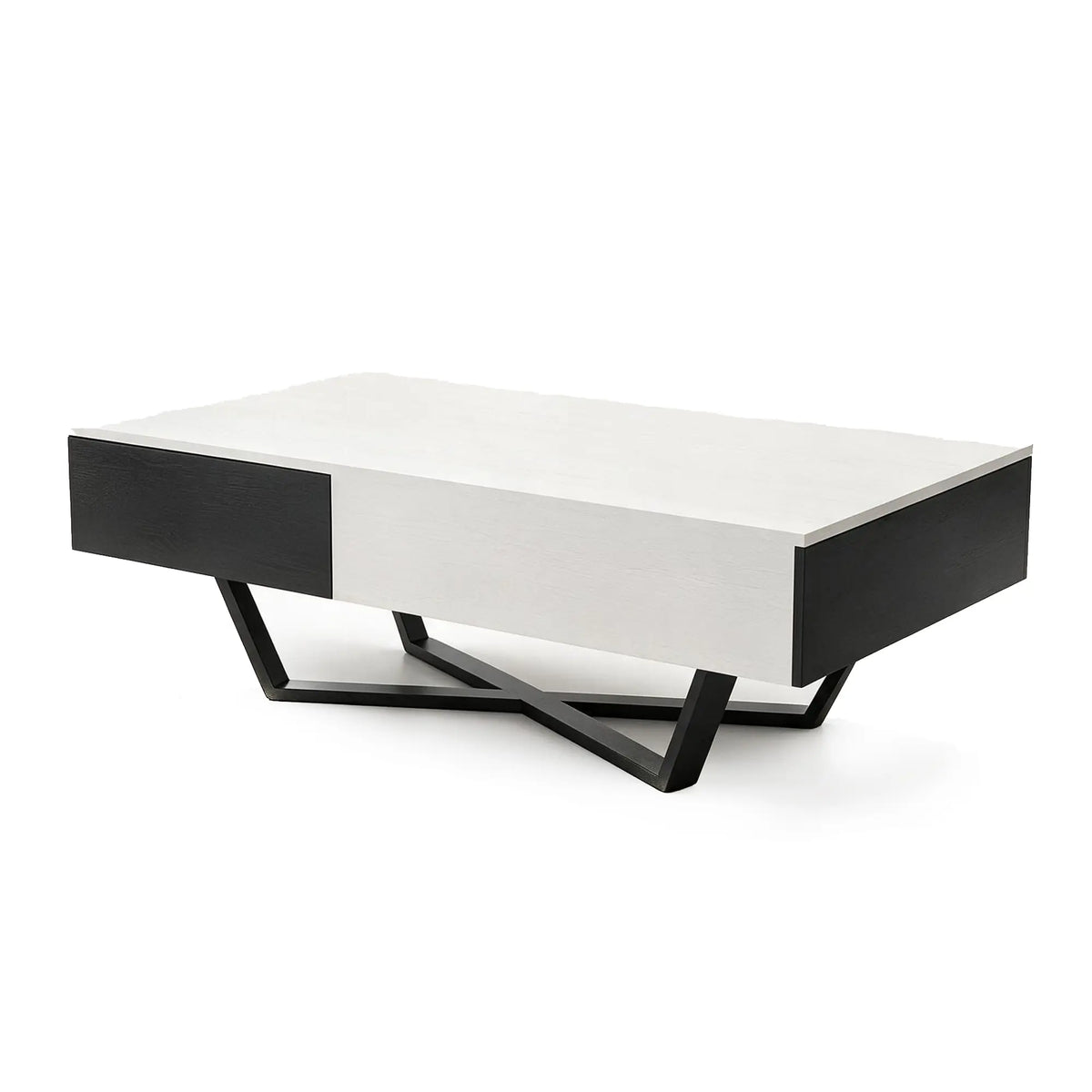 LIVARA Nordic Lift-Top Coffee Table - 120cm Modern Storage Table with Hidden Compartment & X-Shaped Metal Legs for Living Room - White & Black