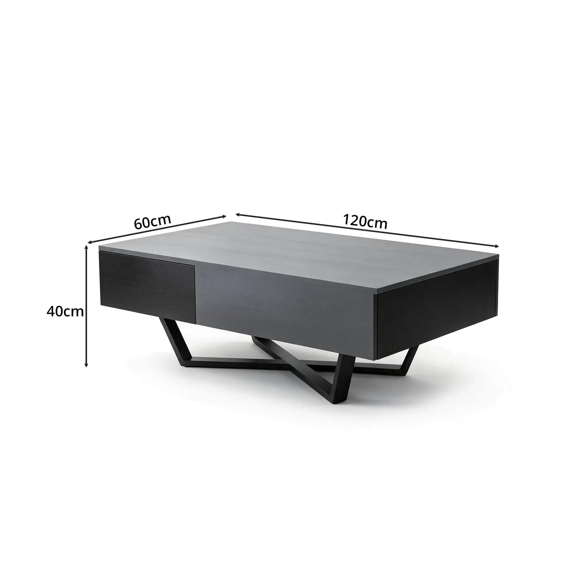 LIVARA Nordic Lift-Top Coffee Table - 120cm Modern Storage Table with Hidden Compartment & X-Shaped Metal Legs for Living Room - Grey & Black