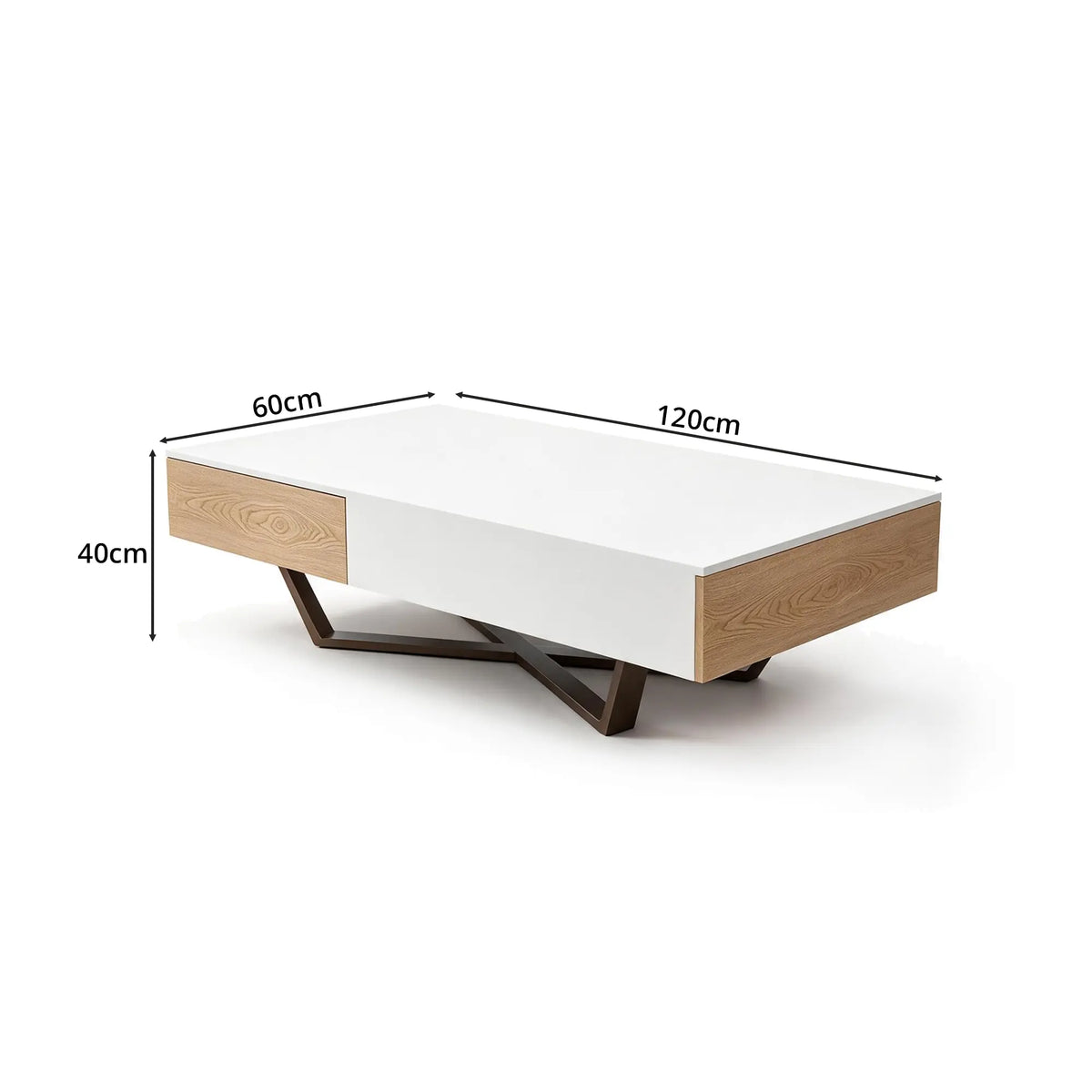 LIVARA Nordic Lift-Top Coffee Table - 120cm Modern Storage Table with Hidden Compartment & X-Shaped Metal Legs for Living Room - White & Wood