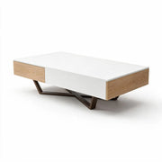 LIVARA Nordic Lift-Top Coffee Table - 120cm Modern Storage Table with Hidden Compartment & X-Shaped Metal Legs for Living Room - White & Wood