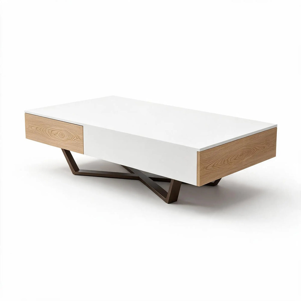 LIVARA Nordic Lift-Top Coffee Table - 120cm Modern Storage Table with Hidden Compartment & X-Shaped Metal Legs for Living Room - White & Wood