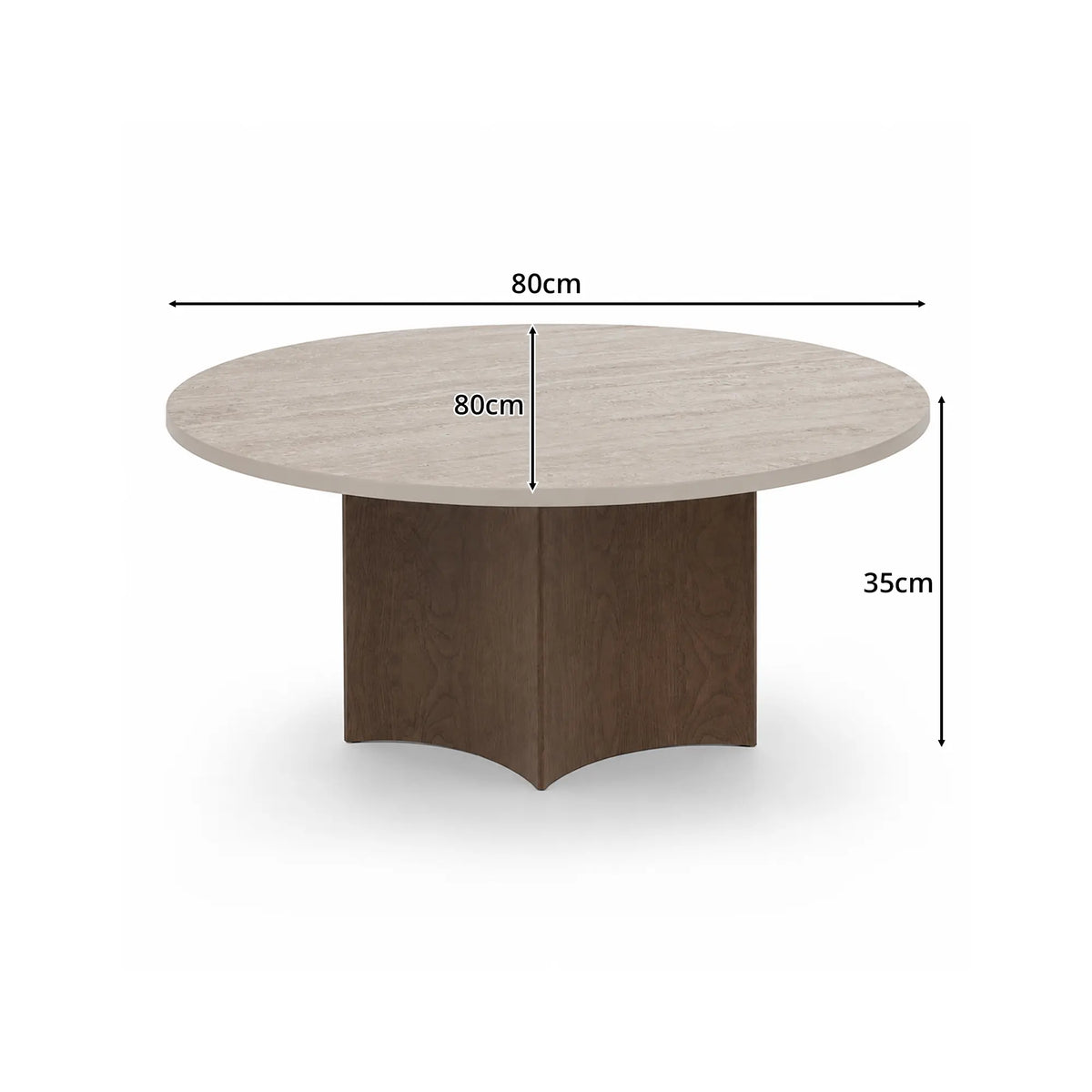 LIVARA Round Sintered Stone Coffee Table Travertine Pattern Black Walnut Base 80/90cm for Living Room Tea Room Lounge