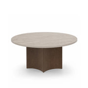 LIVARA Round Sintered Stone Coffee Table Travertine Pattern Black Walnut Base 80/90cm for Living Room Tea Room Lounge