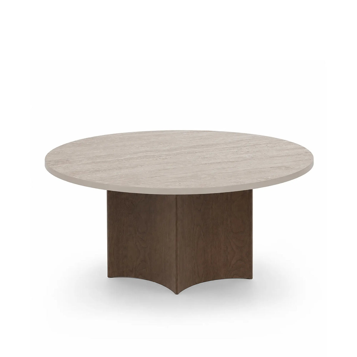 LIVARA Round Sintered Stone Coffee Table Travertine Pattern Black Walnut Base 80/90cm for Living Room Tea Room Lounge