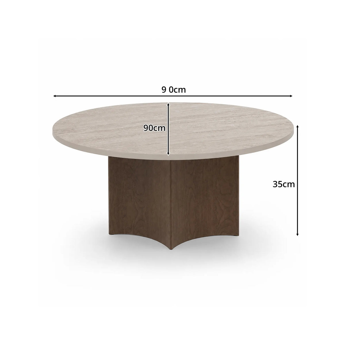 LIVARA Round Sintered Stone Coffee Table Travertine Pattern Black Walnut Base 80/90cm for Living Room Tea Room Lounge