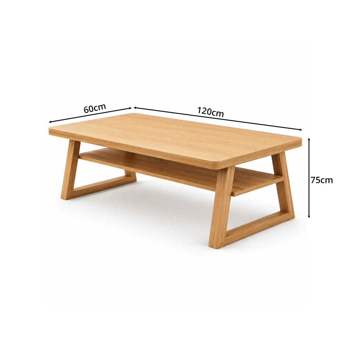 LIVARA Pine Wood Computer Desk Trapezoidal Legs Spacious Worktop Storage Shelf 120/140cm for Study Home Office Workspace - Wood