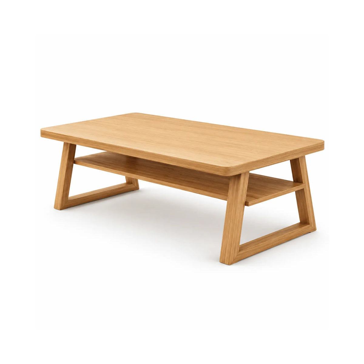 LIVARA Pine Wood Computer Desk Trapezoidal Legs Spacious Worktop Storage Shelf 120/140cm for Study Home Office Workspace - Wood