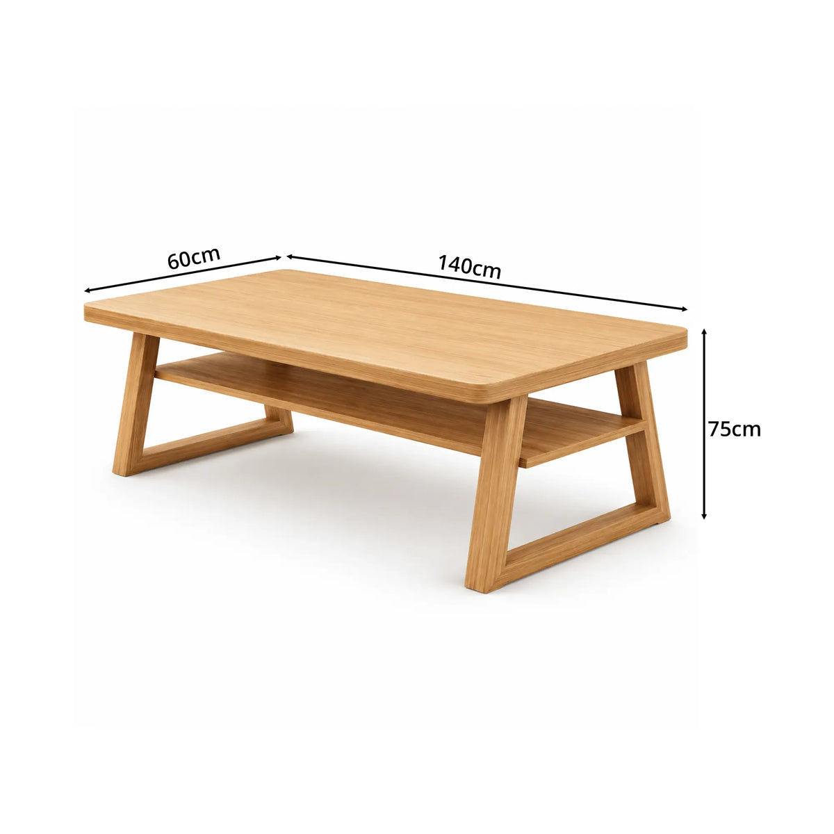 LIVARA Pine Wood Computer Desk Trapezoidal Legs Spacious Worktop Storage Shelf 120/140cm for Study Home Office Workspace - Wood