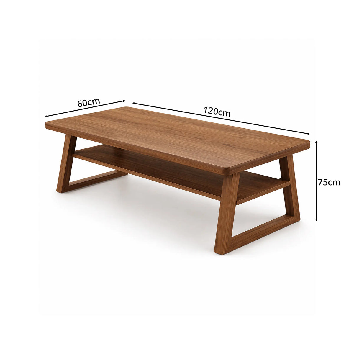 LIVARA Pine Wood Computer Desk Trapezoidal Legs Spacious Worktop Storage Shelf 120/140cm for Study Home Office Workspace - Walnut