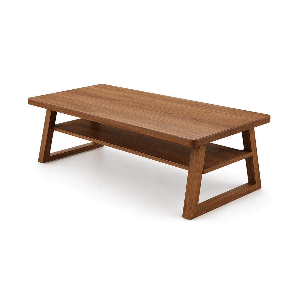 LIVARA Pine Wood Computer Desk Trapezoidal Legs Spacious Worktop Storage Shelf 120/140cm for Study Home Office Workspace - Walnut