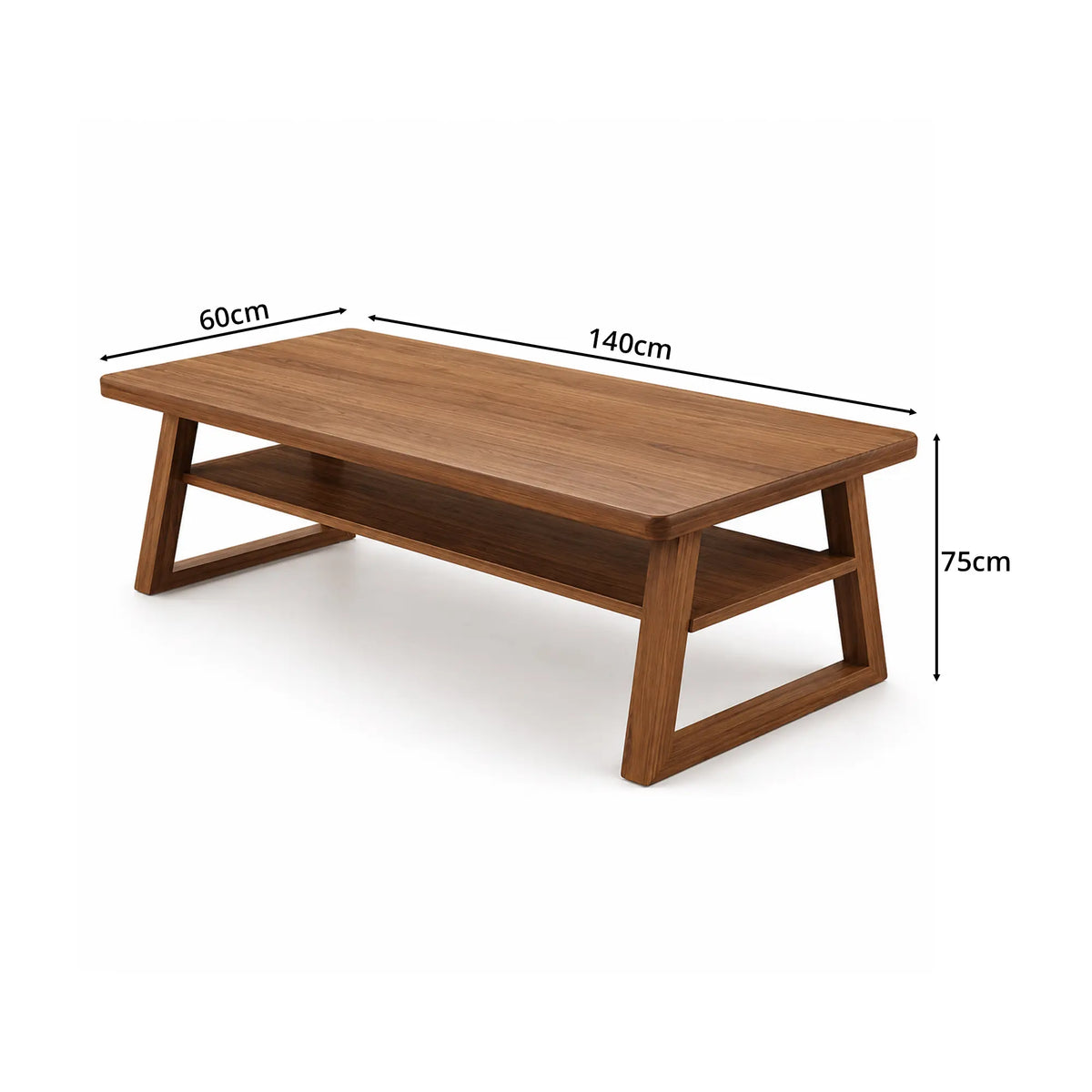 LIVARA Pine Wood Computer Desk Trapezoidal Legs Spacious Worktop Storage Shelf 120/140cm for Study Home Office Workspace - Walnut