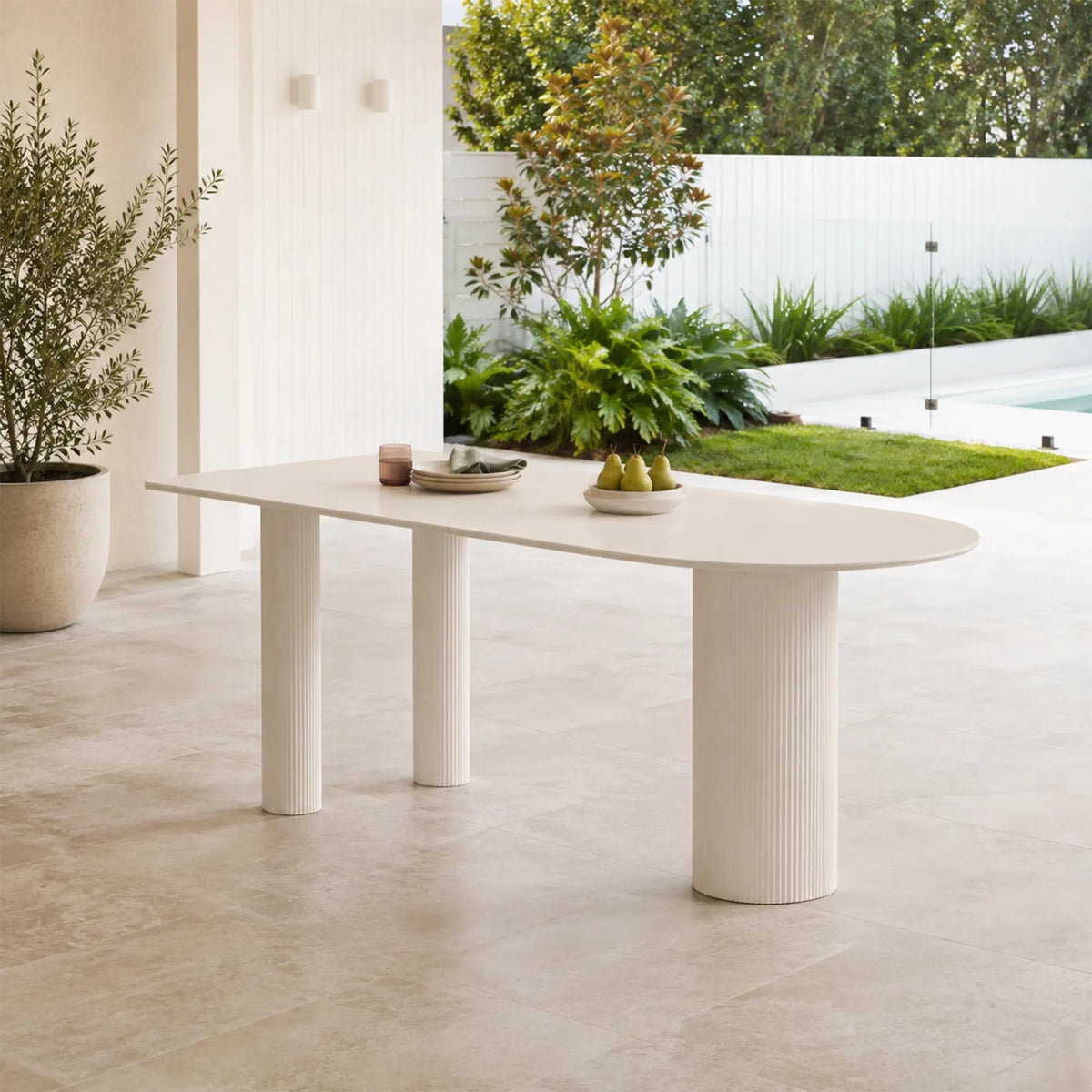 LIVARA Sintered Stone Dining Table Matte Top Roman Column Base Carbon Steel Support for Dining Room Kitchen Family Gathering - White