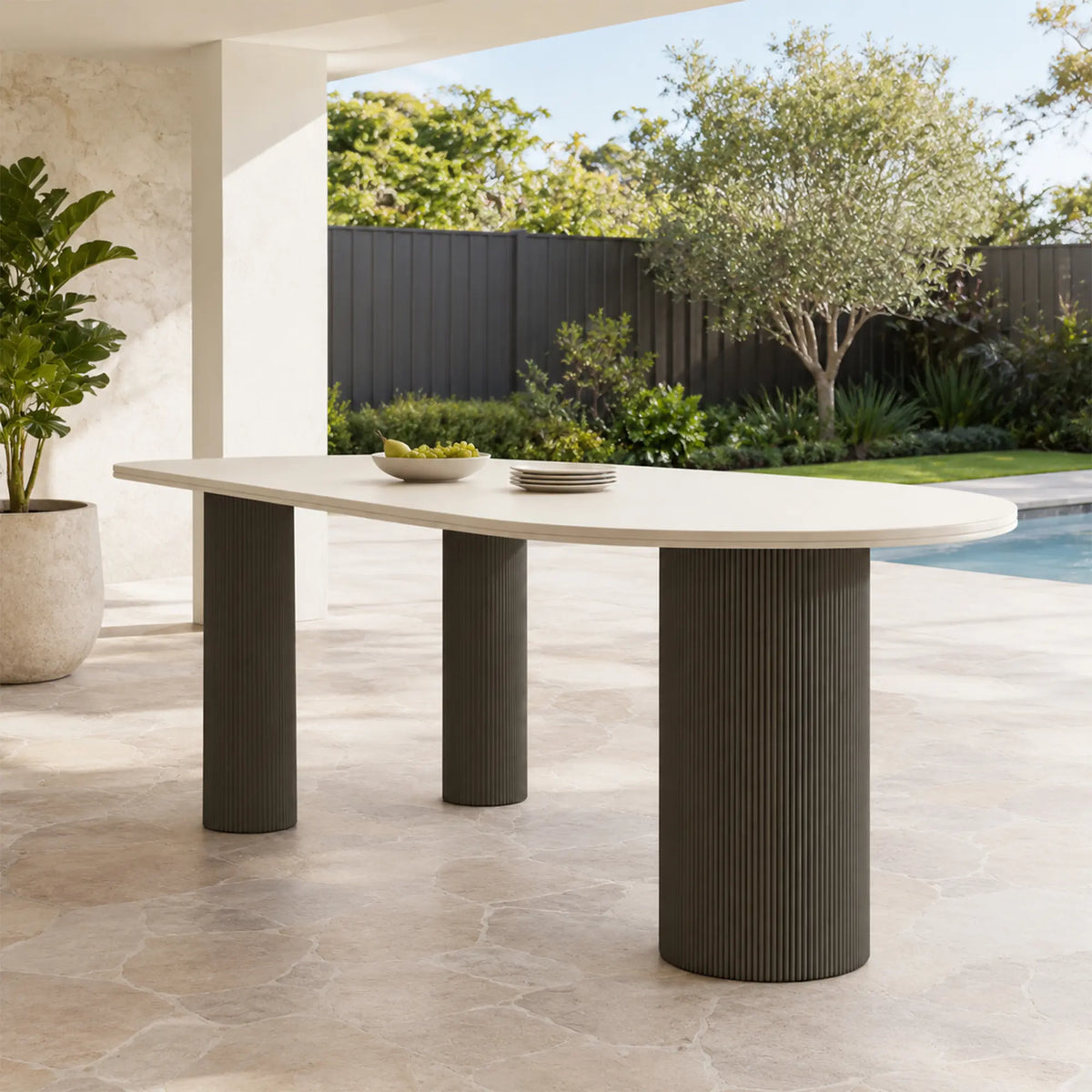 LIVARA Sintered Stone Dining Table Matte Top Roman Column Base Carbon Steel Support for Dining Room Kitchen Family Gathering - White & Black