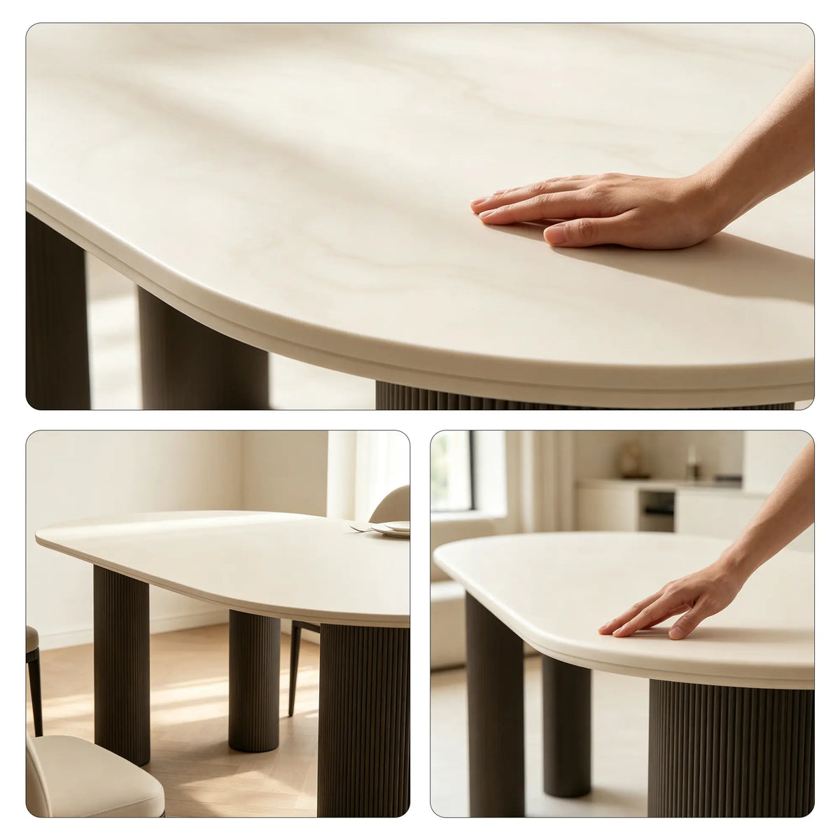 LIVARA Sintered Stone Dining Table Matte Top Roman Column Base Carbon Steel Support for Dining Room Kitchen Family Gathering - White & Black
