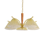 LIVARA Vintage Chandelier 5-Light Pleated Shade E27 6W Warm Light Rubber Wood Frame Elegant Design for Dining Room Living Room Bedroom