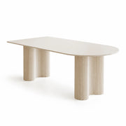 LIVARA Modern Dining Table Cream White Sintered Stone Top Rounded Corners Stable Frame for Dining Room Apartment Home - White