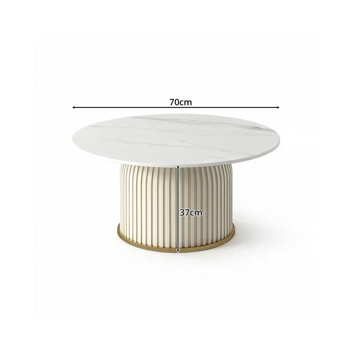 LIVARA Round Sintered Stone Coffee Table 12mm Thick Top Microfiber Leather Base Brushed Gold Trim for Living Room Apartment Lounge - White