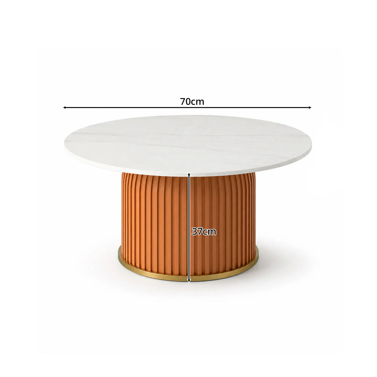 LIVARA Round Sintered Stone Coffee Table 12mm Thick Top Microfiber Leather Base Brushed Gold Trim for Living Room Apartment Lounge - Orange