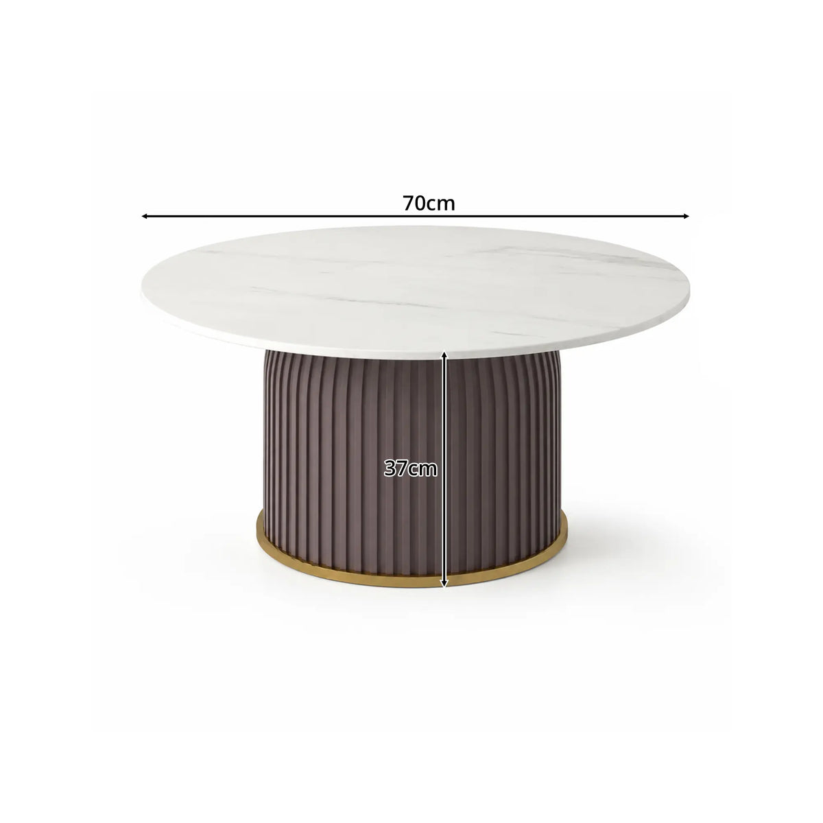 LIVARA Round Sintered Stone Coffee Table 12mm Thick Top Microfiber Leather Base Brushed Gold Trim for Living Room Apartment Lounge - Grey