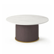 LIVARA Round Sintered Stone Coffee Table 12mm Thick Top Microfiber Leather Base Brushed Gold Trim for Living Room Apartment Lounge - Grey
