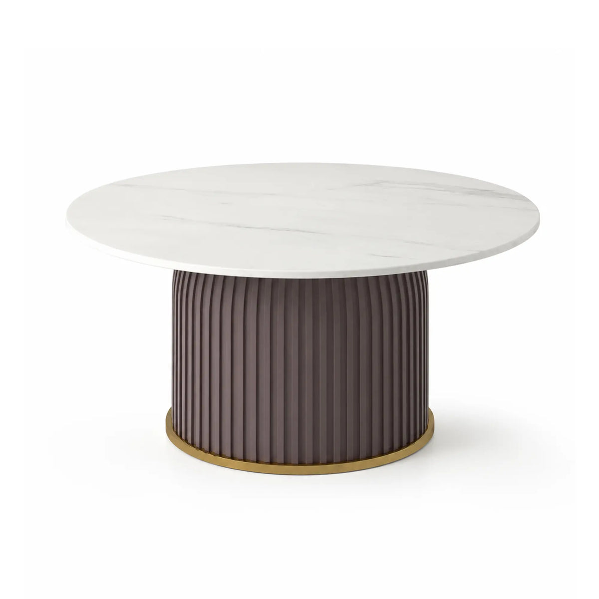 LIVARA Round Sintered Stone Coffee Table 12mm Thick Top Microfiber Leather Base Brushed Gold Trim for Living Room Apartment Lounge - Grey