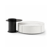LIVARA Modern Coffee Table Set Sintered Stone Tempered Glass Solid Wood Drawer for Living Room Apartment Reception Area - White & Black