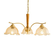 LIVARA Vintage Chandelier 3-Light Crackle Glass Shade E27 6W Warm Light Rubber Wood Frame Elegant Design for Dining Room Living Room Bedroom