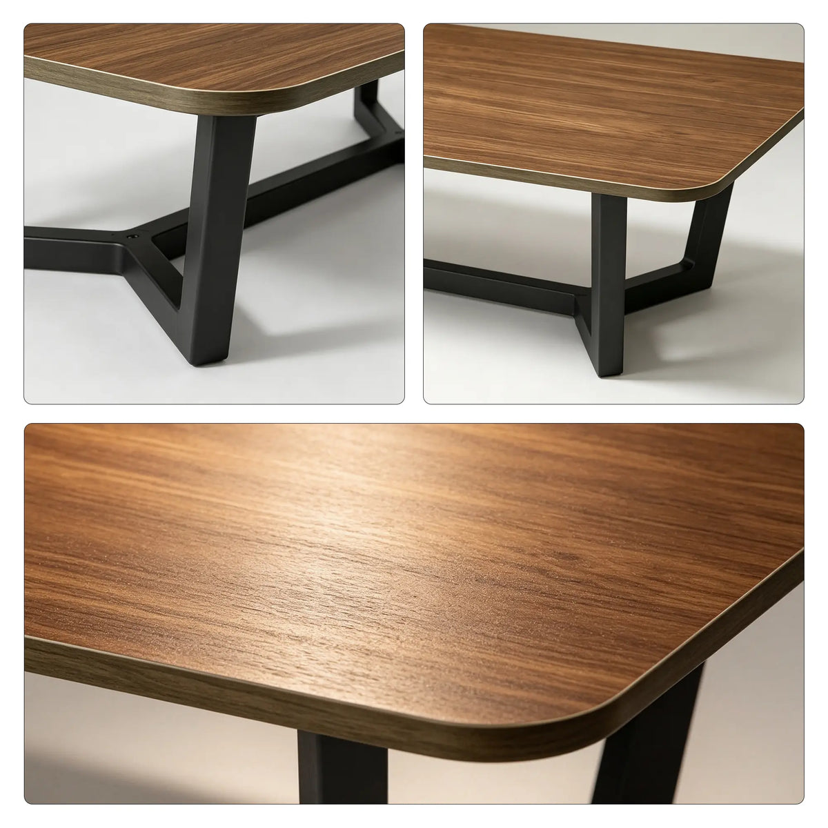 LIVARA Sintered Stone Coffee Table Wood Grain Top Carbon Steel Frame Fully Assembled for Living Room Sofa Area Lounge - Walnut