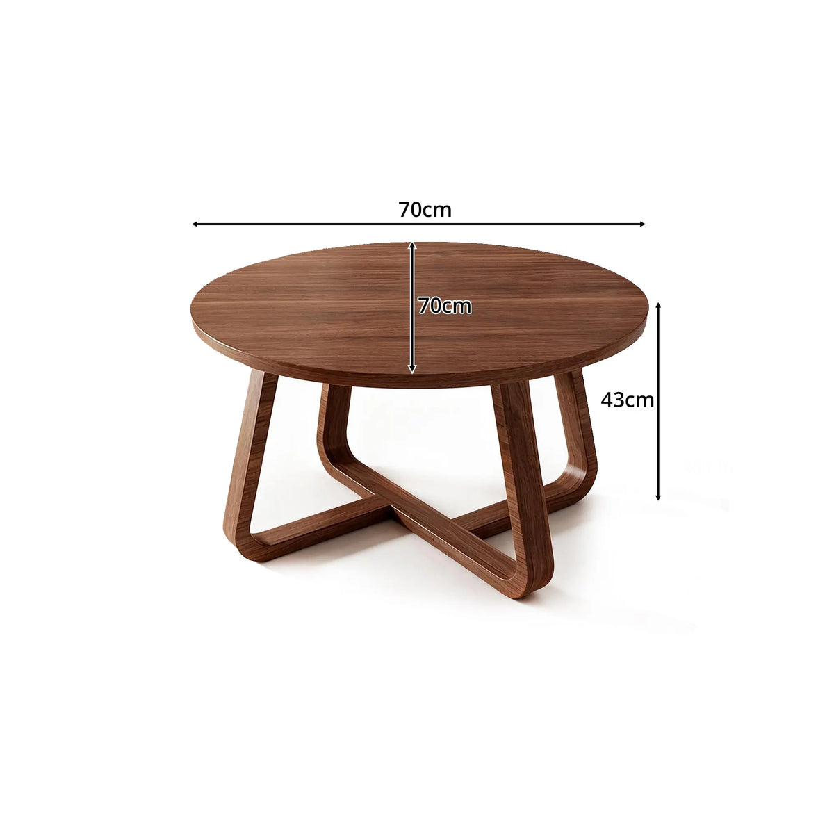 LIVARA Round Sintered Stone Coffee Table 9mm Thick Top Solid Wood Body Rounded Edges for Living Room Sofa Area Lounge - Walnut