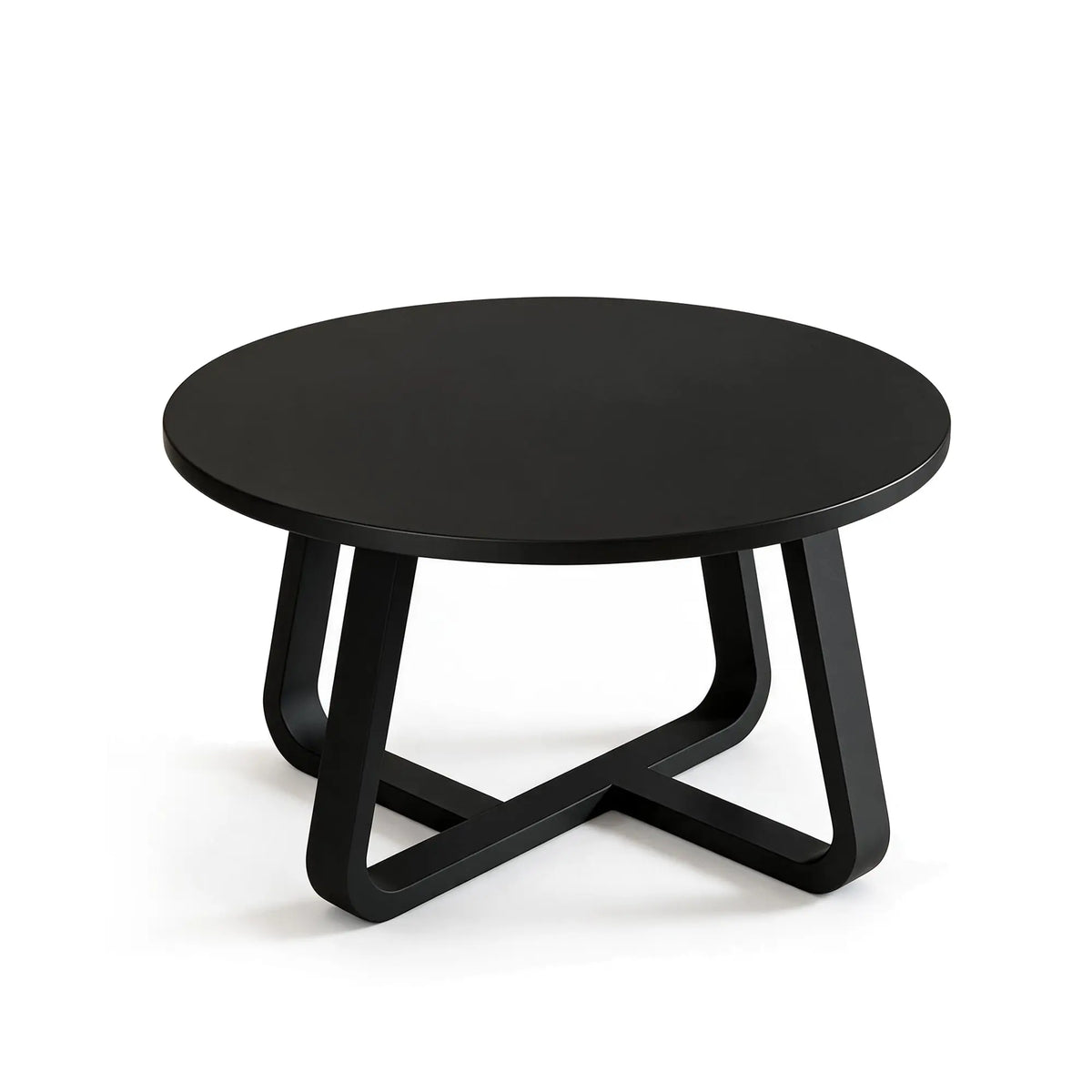 LIVARA Round Sintered Stone Coffee Table 9mm Thick Top Solid Wood Body Rounded Edges for Living Room Sofa Area Lounge - Black