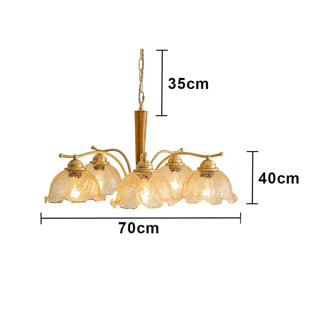 LIVARA Vintage Chandelier 5-Light Crackle Glass Shade E27 6W Warm Light Rubber Wood Frame Elegant Design for Dining Room Living Room Bedroom