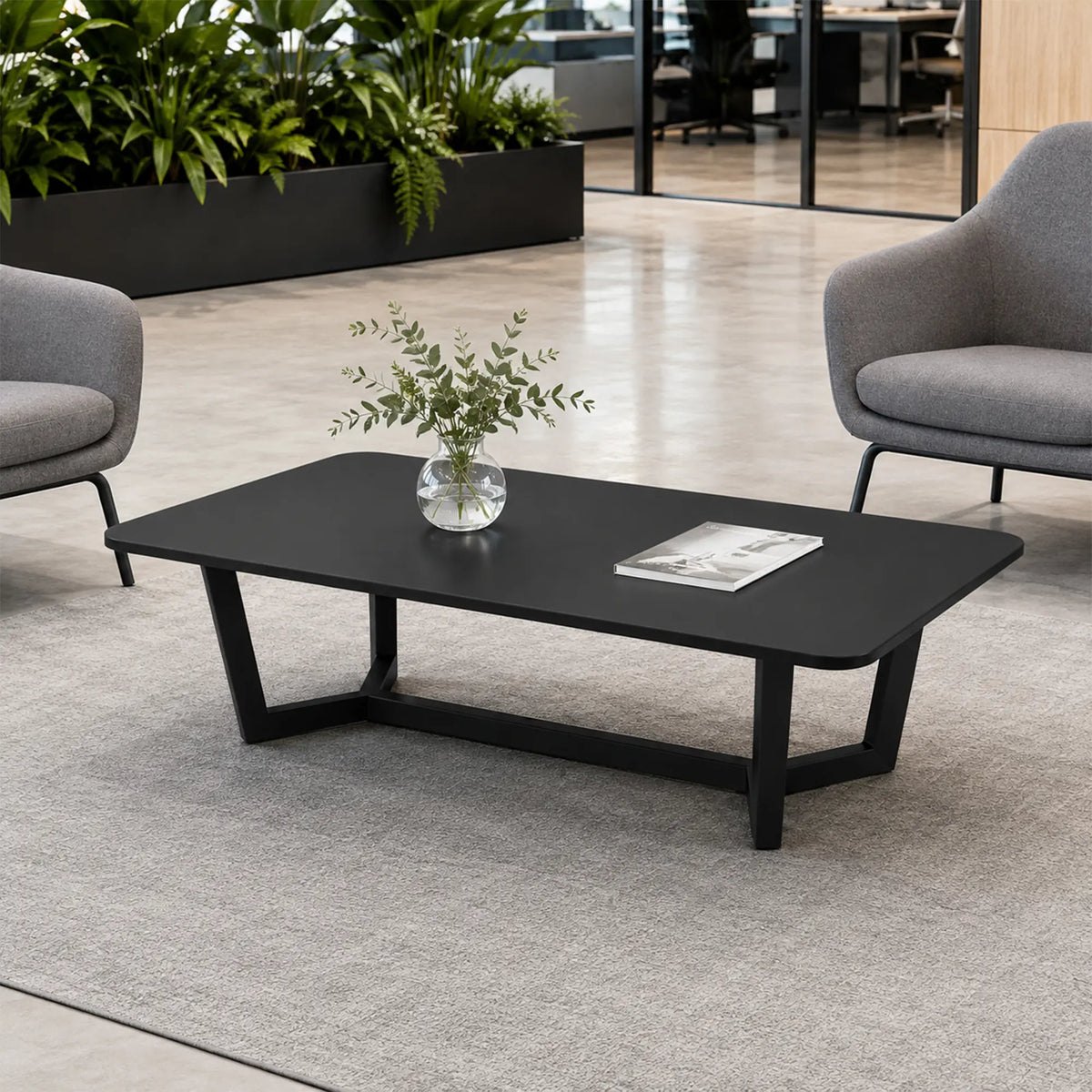 LIVARA Sintered Stone Coffee Table Wood Grain Top Carbon Steel Frame Fully Assembled for Living Room Sofa Area Lounge - Black