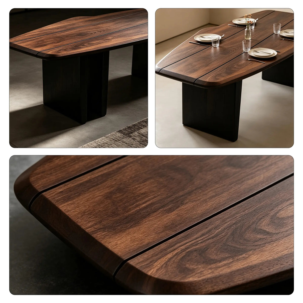 LIVARA Italian Minimalist Dining Table Geometric Frame Base Spacious Tabletop for Dining Room Open Dining Area Home Office - Walnut