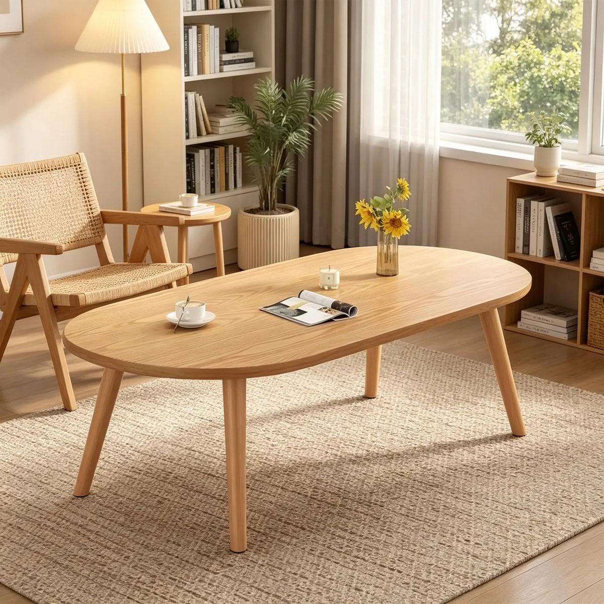 LIVARA Nordic Oval Sintered Stone Coffee Table Solid Wood Legs Curved Edges Stable Support for Living Room Sofa Area Lounge