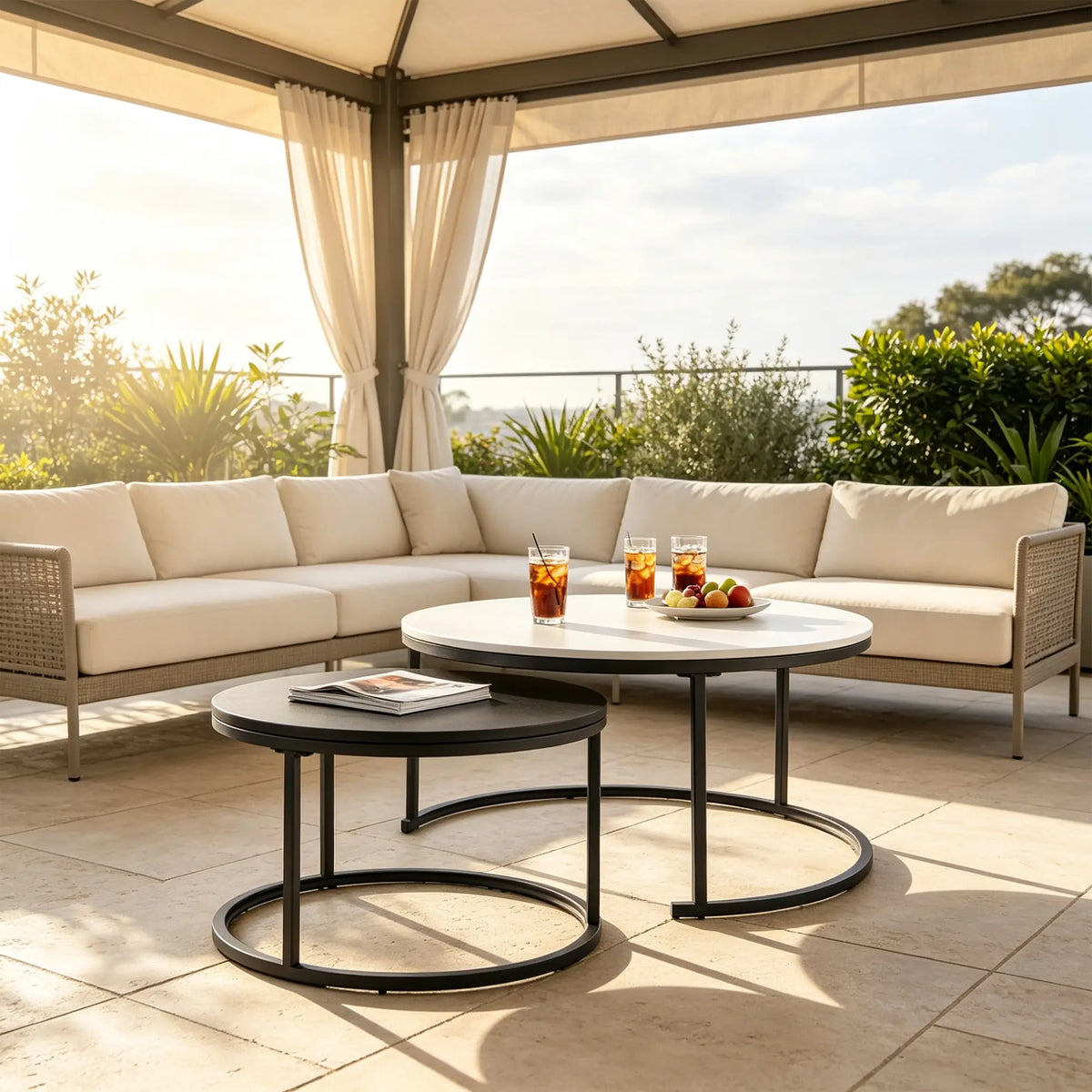 LIVARA Modern Coffee Table Set Extendable Oval Main Table Round Side Table Storage Wheels for Living Room Apartment Lounge