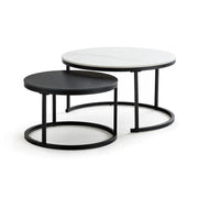 LIVARA Modern Coffee Table Set Extendable Oval Main Table Round Side Table Storage Wheels for Living Room Apartment Lounge