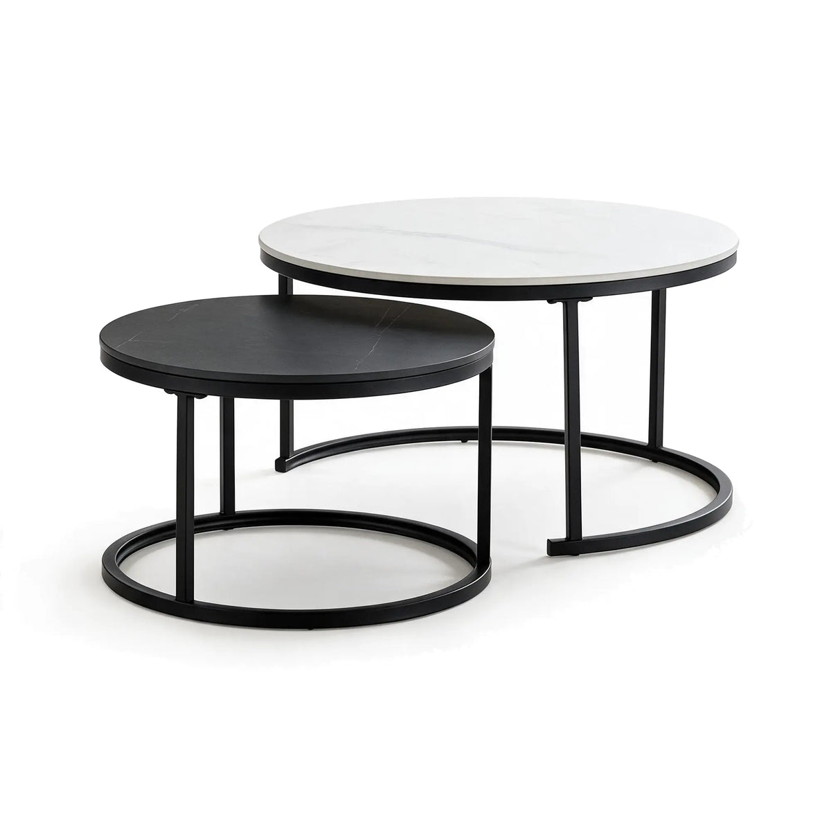LIVARA Modern Coffee Table Set Extendable Oval Main Table Round Side Table Storage Wheels for Living Room Apartment Lounge