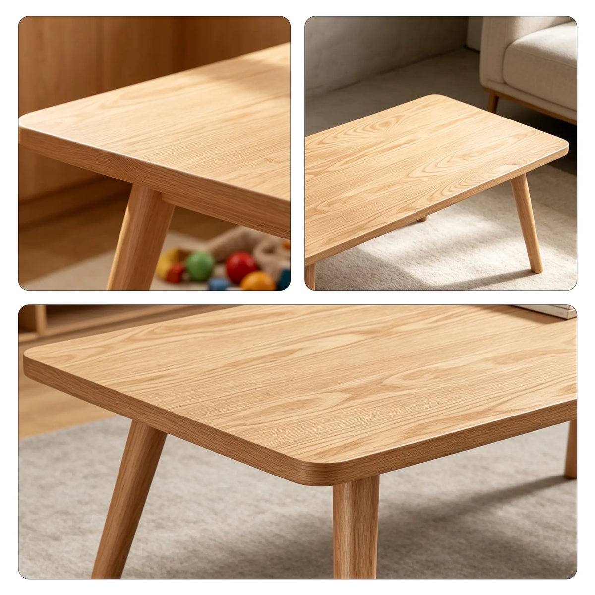 LIVARA Modern Square Coffee Table Sintered Stone Top Thick Solid Wood Legs Outward Splayed Base for Living Room Apartment Lounge