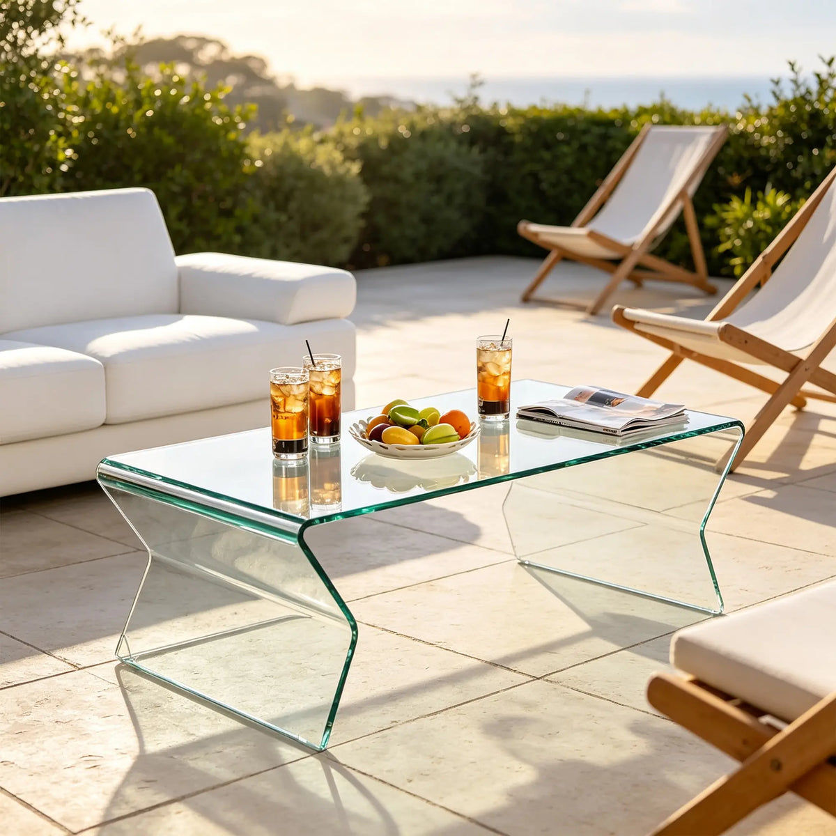 LIVARA Modern Glass Coffee Table 12mm Tempered Glass Integrated Hot Bent Design for Living Room Sofa Area Lounge - White